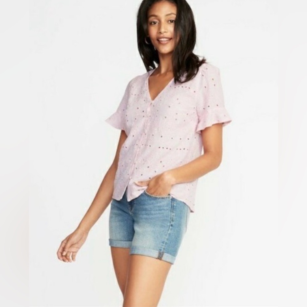 Pink Eyelet Lace Cotton Blouse